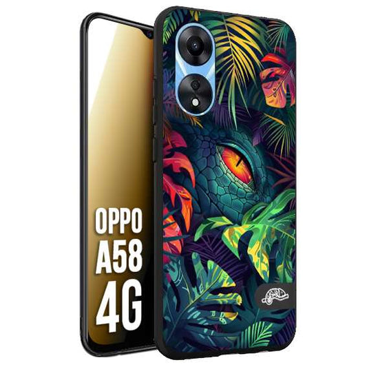 CUSTOMIZZA - Custodia cover nera morbida in tpu compatibile per Oppo A58 4G animali color giungla tropicale occhio di coccodrillo alligatore disegnato
