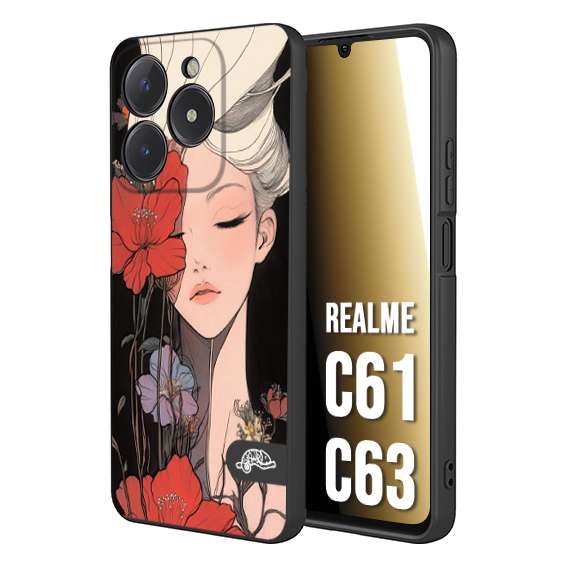 CUSTOMIZZA - Custodia cover nera morbida in tpu compatibile per Realme C61 - C63 woman flower Fantasia Floreale Design Donna e Fiori, Retro Artistico