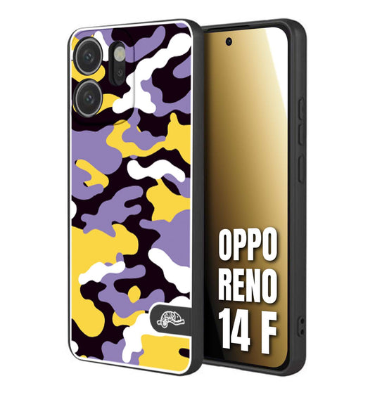 CUSTOMIZZA - Custodia cover nera morbida in tpu compatibile per Oppo Reno 14 F camouflage mimetico militare viola lilla giallo