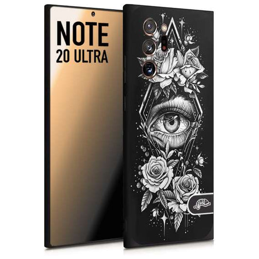 CUSTOMIZZA - Custodia cover nera morbida in tpu compatibile per Samsung NOTE 20 ULTRA occhio fiori rombo geometrico black and white bianco a rilievo disegnato tattoo tatuaggio