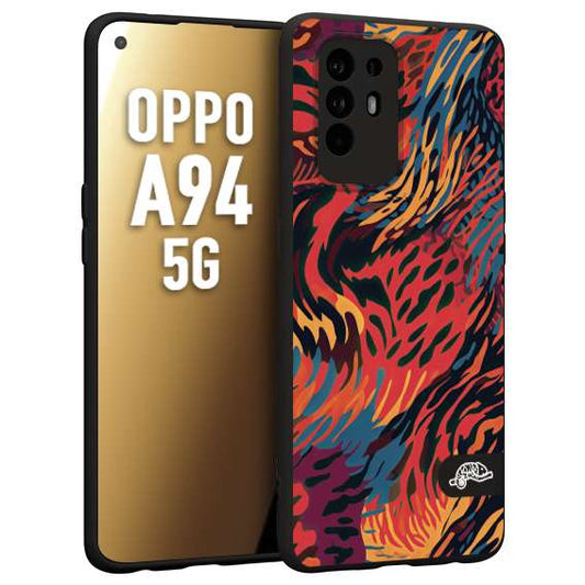 CUSTOMIZZA - Custodia cover nera morbida in tpu compatibile per Oppo A94 5G leopardato maculato tigrato colorata fiamme rossa blu arancione
