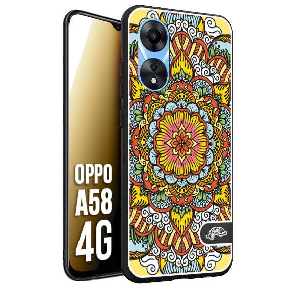 CUSTOMIZZA - Custodia cover nera morbida in tpu compatibile per Oppo A58 4G mandala colorato fiore nuvole arancione