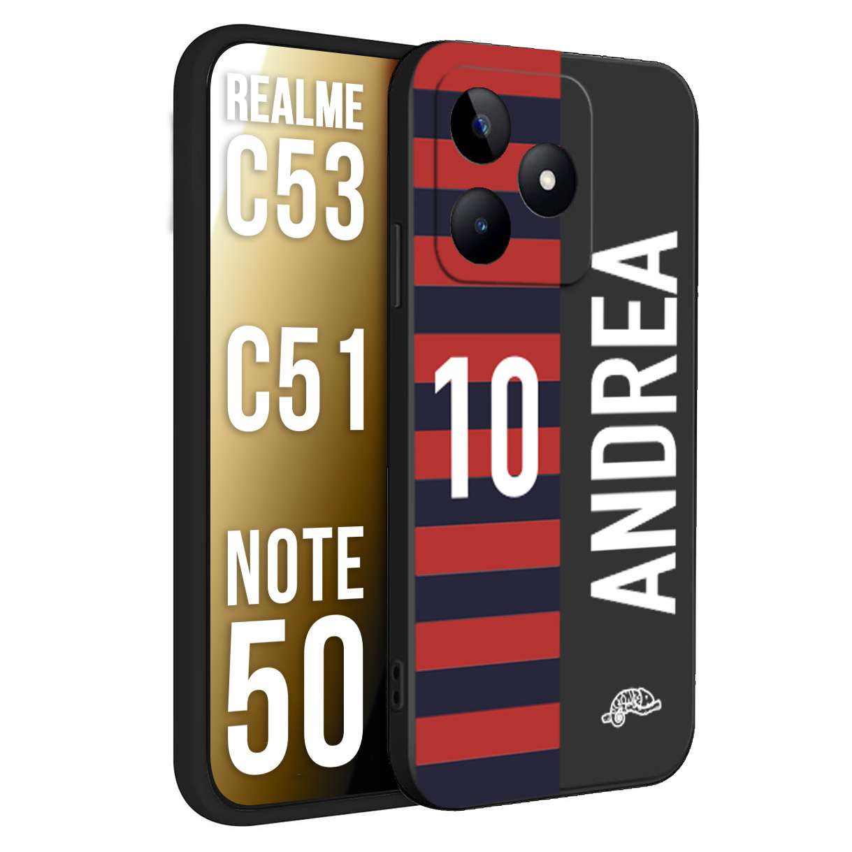 CUSTOMIZZA - Custodia cover nera morbida in tpu compatibile per Realme C53 - C51 - NOTE 50 personalizzata calcio football nome e numero calciatori rossoblu