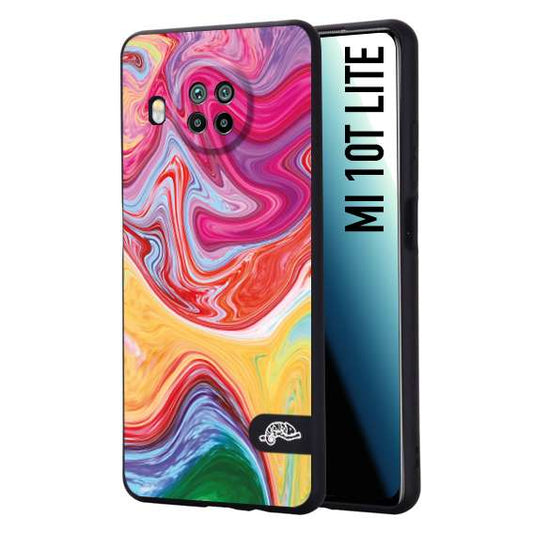 CUSTOMIZZA - Custodia cover nera morbida in tpu compatibile per Xiaomi Mi 10T LITE colorata fantasia vortice marmo onde verde fucsia gialla