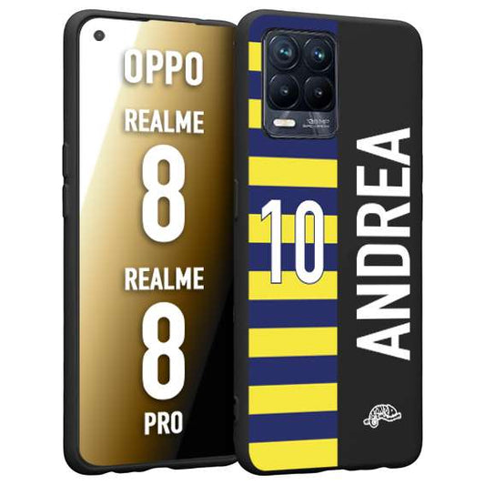 CUSTOMIZZA - Custodia cover nera morbida in tpu compatibile per Oppo Realme 8 - 8 PRO personalizzata calcio football nome e numero calciatori giallo blu