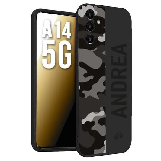 CUSTOMIZZA - Custodia cover nera morbida in tpu compatibile per Samsung A14 5G camouflage mimetico militare personalizzata nome