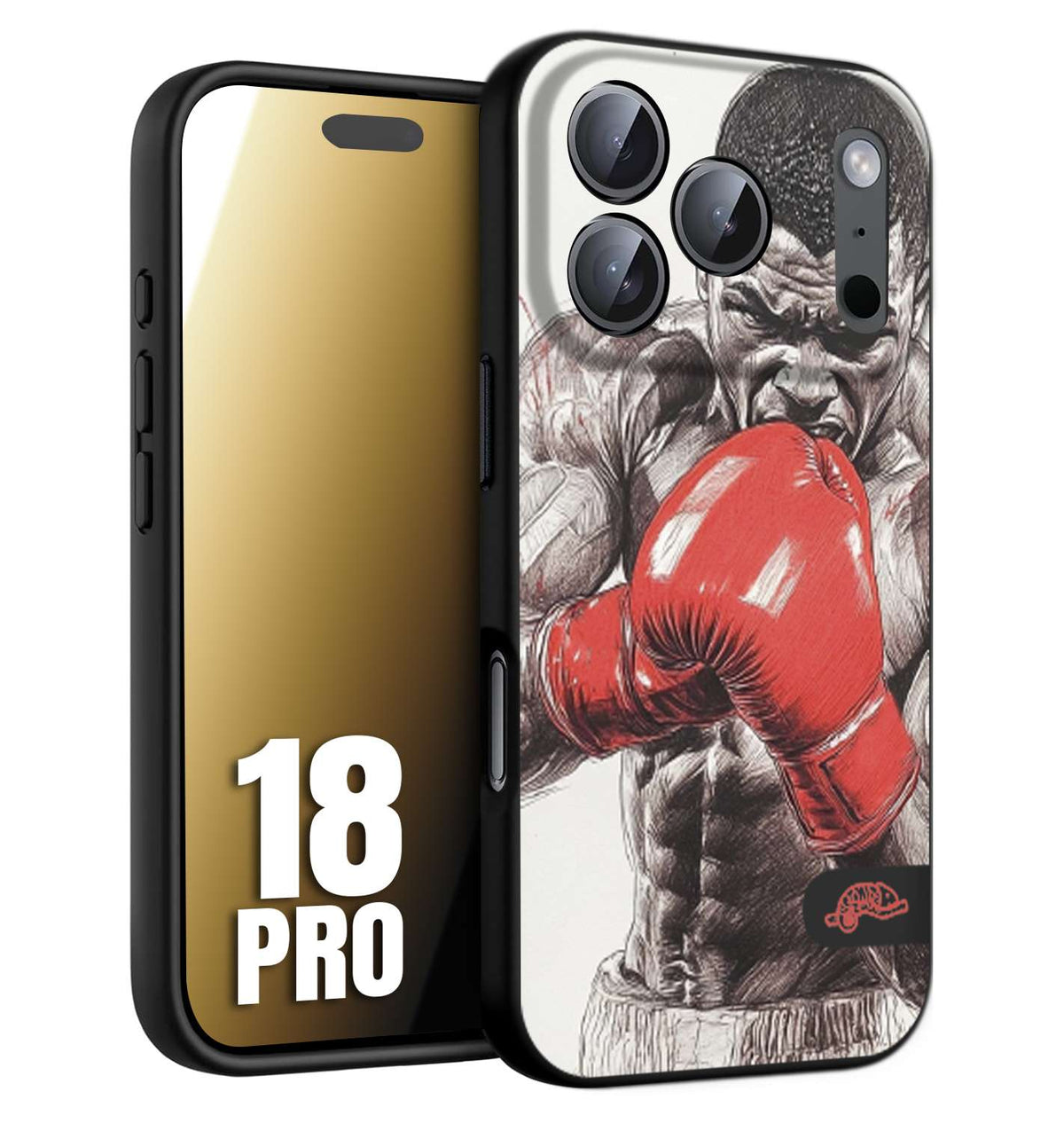 CUSTOMIZZA - Custodia cover nera morbida in tpu compatibile per iPhone 18 PRO pugilato pugili disegno tattoo guantoni box pesi massimi gancio