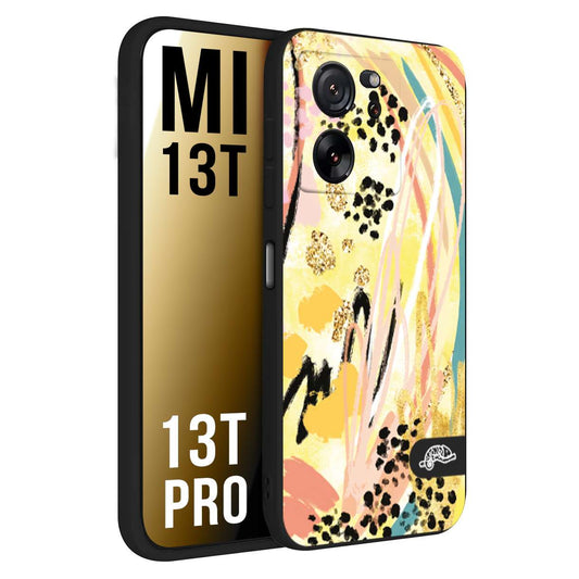 CUSTOMIZZA - Custodia cover nera morbida in tpu compatibile per Xiaomi 13T - 13T PRO astratti donna flower fantasia estate gialla rosa leopardata