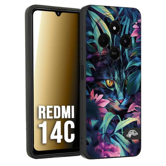 CUSTOMIZZA - Custodia cover nera morbida in tpu compatibile per Xiaomi Redmi 14C animali color giungla tropicale occhio di gatto colori vibranti disegnato