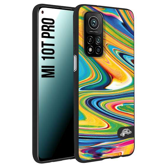 CUSTOMIZZA - Custodia cover nera morbida in tpu compatibile per Xiaomi Mi 10T PRO colorata fantasia vortice marmo arcobaleno gialla verde blu