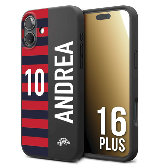 CUSTOMIZZA - Custodia cover nera morbida in tpu compatibile per iPhone 16 PLUS personalizzata calcio football nome e numero calciatori rossoblu