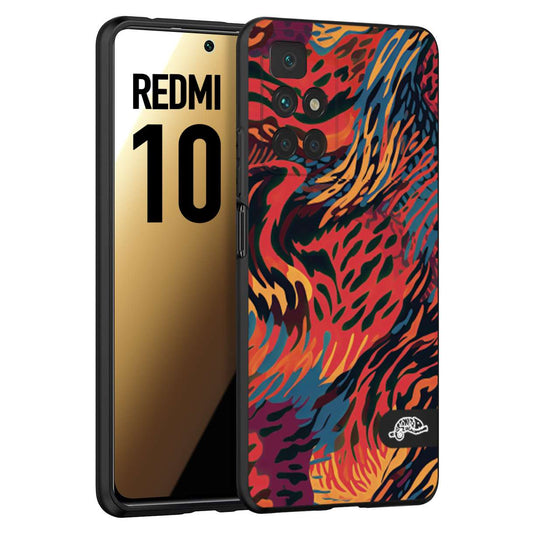 CUSTOMIZZA - Custodia cover nera morbida in tpu compatibile per Xiaomi Redmi 10 leopardato maculato tigrato colorata fiamme rossa blu arancione