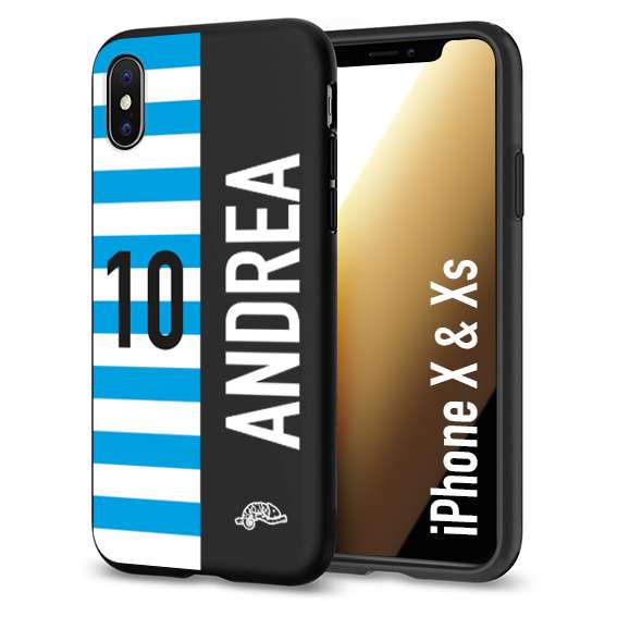 CUSTOMIZZA - Custodia cover nera morbida in tpu compatibile per iPhone X - Xs personalizzata calcio football nome e numero calciatori biancazzurri