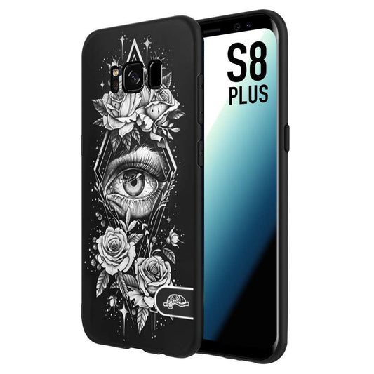 CUSTOMIZZA - Custodia cover nera morbida in tpu compatibile per Samsung S8 PLUS occhio fiori rombo geometrico black and white bianco a rilievo disegnato tattoo tatuaggio