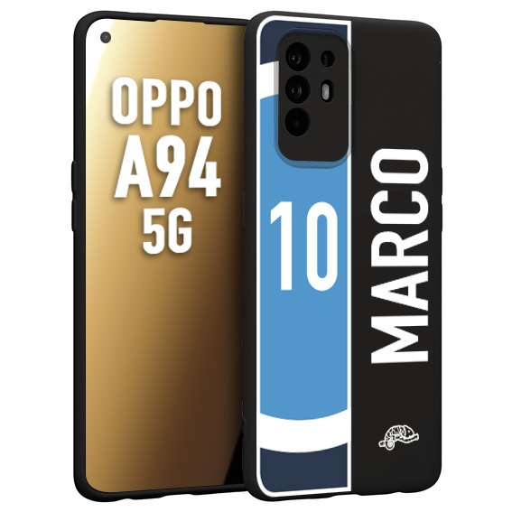 CUSTOMIZZA - Custodia cover nera morbida in tpu compatibile per Oppo A94 5G personalizzata calcio football nome e numero calciatori biancoazzurri bianco celesti
