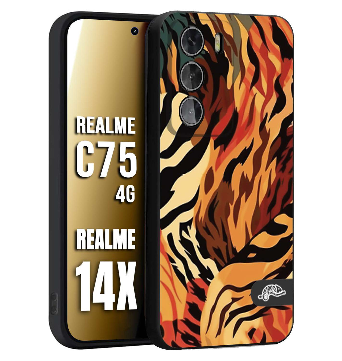 CUSTOMIZZA - Custodia cover nera morbida in tpu compatibile per Realme 14X - C75 4G leopardato maculato tigrato tiger colorata gialla rossa arancio