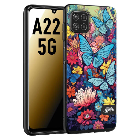 CUSTOMIZZA - Custodia cover nera morbida in tpu compatibile per Samsung A32 4G farfalle butterfly moderno donna disegnate gialla blu rosa