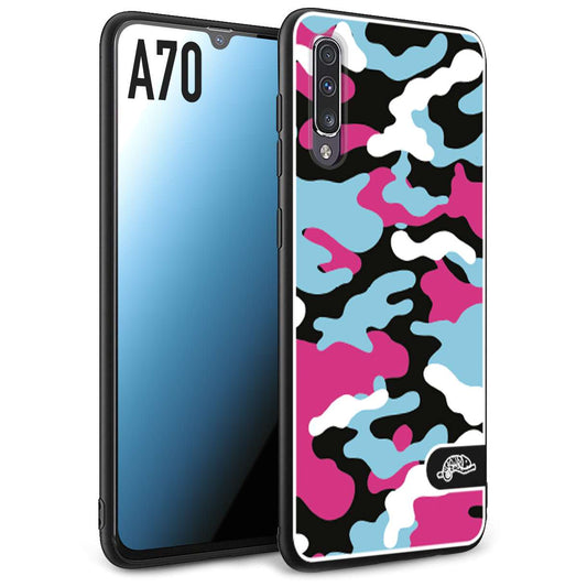 CUSTOMIZZA - Custodia cover nera morbida in tpu compatibile per Samsung A70 camouflage mimetico militare fucsia celeste