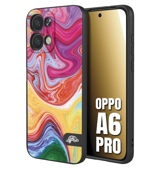 CUSTOMIZZA - Custodia cover nera morbida in tpu compatibile per Oppo A6 PRO colorata fantasia vortice marmo onde verde fucsia gialla