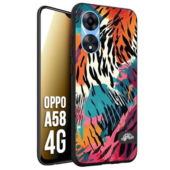 CUSTOMIZZA - Custodia cover nera morbida in tpu compatibile per Oppo A58 4G leopardato maculato tigrato tiger colorata summer color