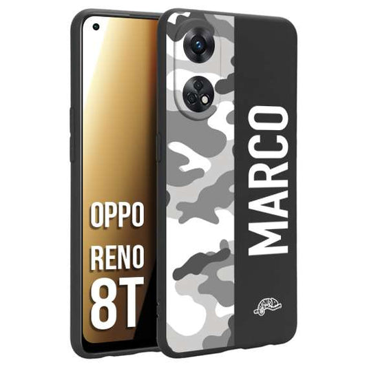 CUSTOMIZZA - Custodia cover nera morbida in tpu compatibile per Oppo Reno 8T camouflage mimetico militare personalizzata nome bianco