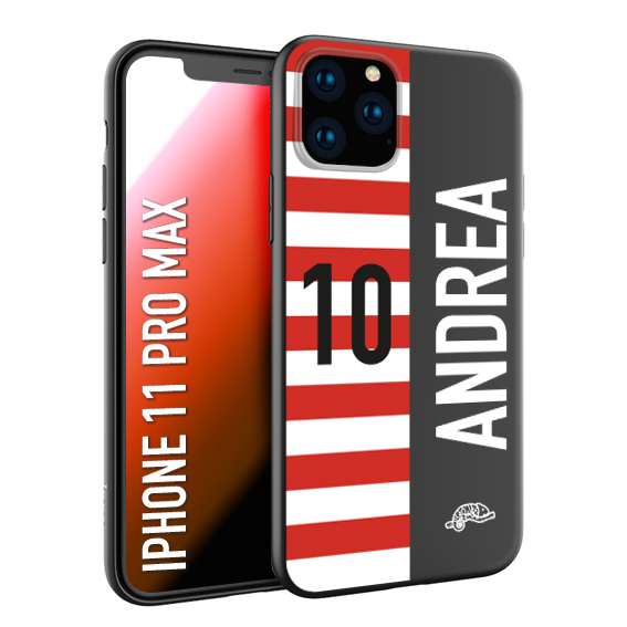 CUSTOMIZZA - Custodia cover nera morbida in tpu compatibile per iPhone 11 PRO MAX personalizzata calcio football nome e numero calciatori bianco rossa
