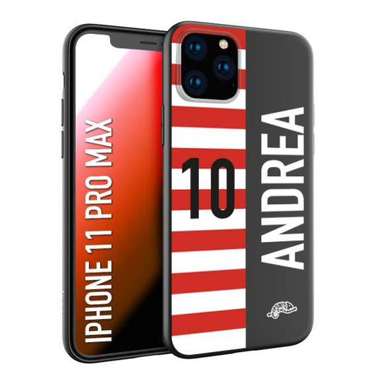 CUSTOMIZZA - Custodia cover nera morbida in tpu compatibile per iPhone 11 PRO MAX personalizzata calcio football nome e numero calciatori bianco rossa