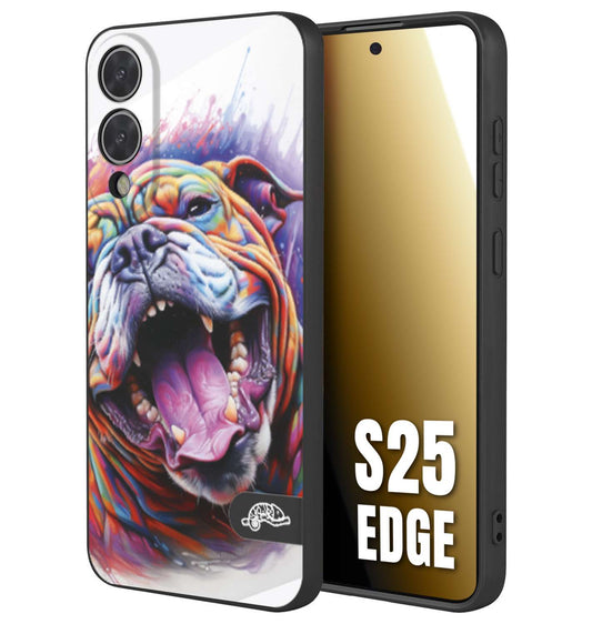 CUSTOMIZZA - Custodia cover nera morbida in tpu compatibile per Samsung S25 EDGE animali color bulldog cane dog colori vibranti disegnato schizzo