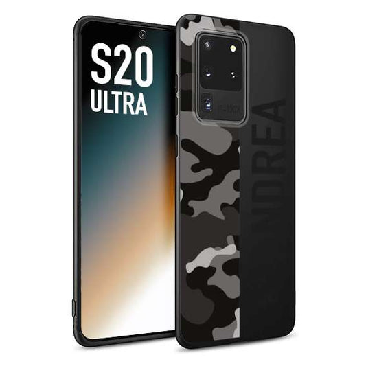 CUSTOMIZZA - Custodia cover nera morbida in tpu compatibile per Samsung S20 ULTRA camouflage mimetico militare personalizzata nome