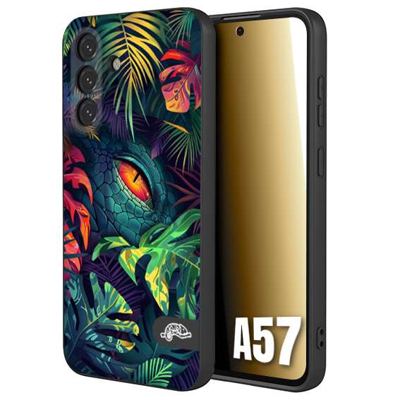 CUSTOMIZZA - Custodia cover nera morbida in tpu compatibile per Samsung A57 animali color giungla tropicale occhio di coccodrillo alligatore disegnato