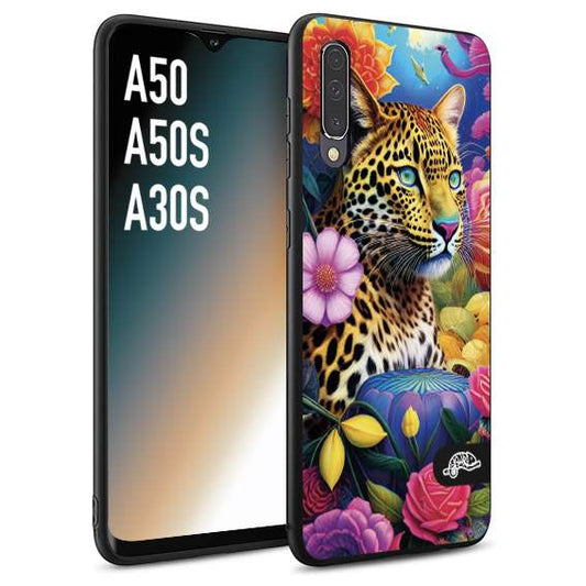 CUSTOMIZZA - Custodia cover nera morbida in tpu compatibile per Samsung A50 - A50S - A30S astratti donna flower fantasia leopardo ghepardo animali colorati