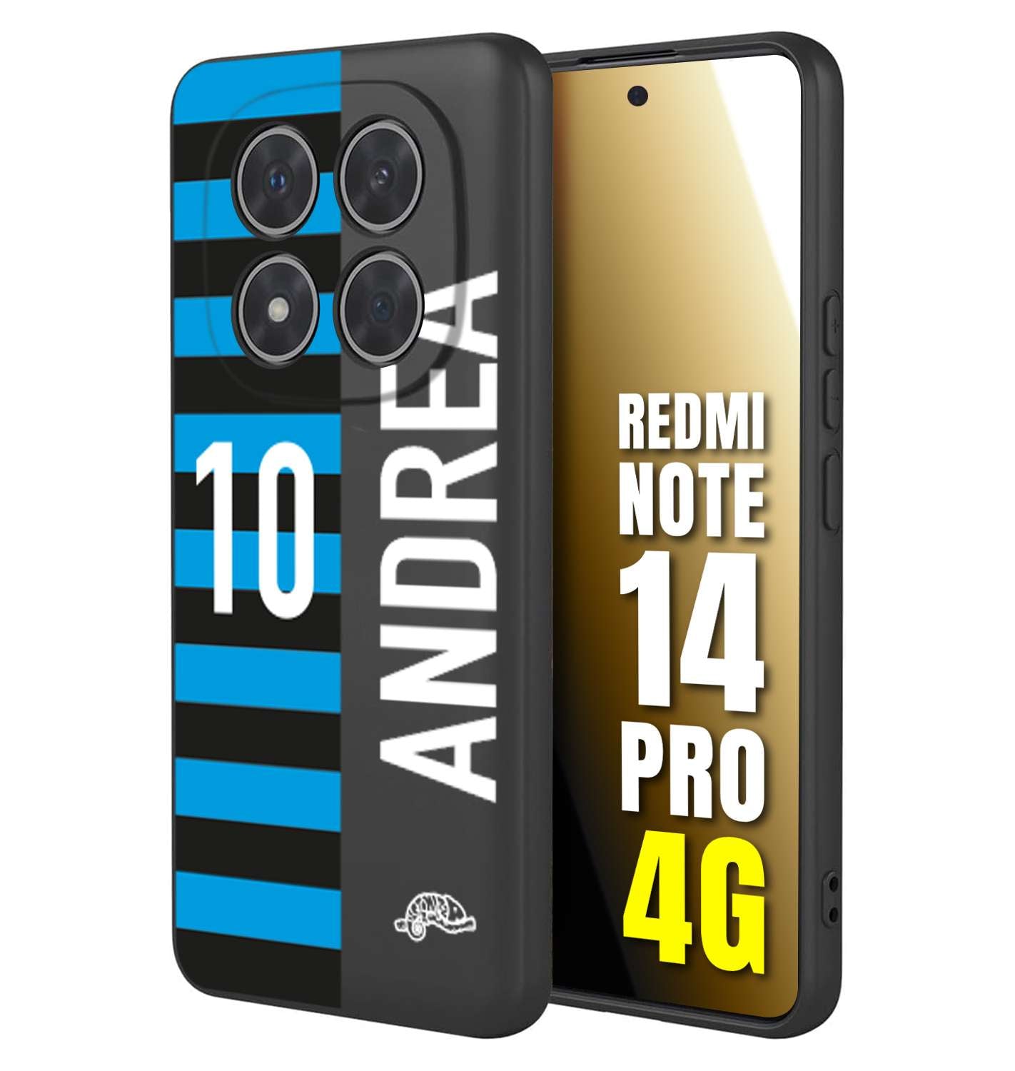 CUSTOMIZZA - Custodia cover nera morbida in tpu compatibile per Xiaomi Redmi Note 14 PRO 4G personalizzata calcio football nome e numero calciatori nerazzurra