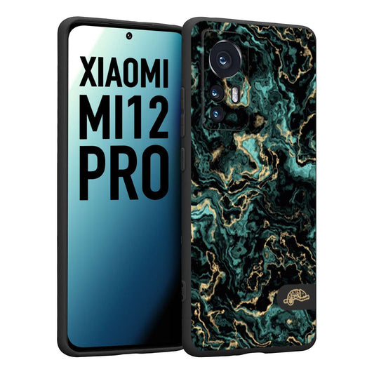 CUSTOMIZZA - Custodia cover nera morbida in tpu compatibile per Xiaomi 12 PRO effetto marmo marble verde green venature dorato pietra