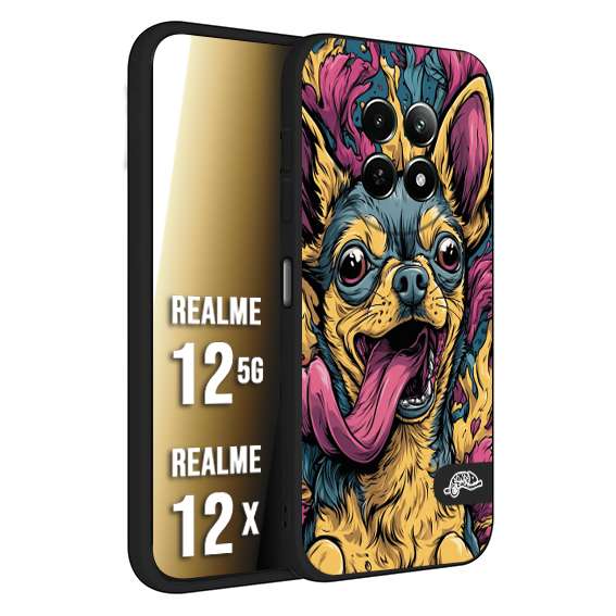 CUSTOMIZZA - Custodia cover nera morbida in tpu compatibile per Realme 12 5G - 12X Chihuahua illustrazione cane pop art cane street art cartone animato