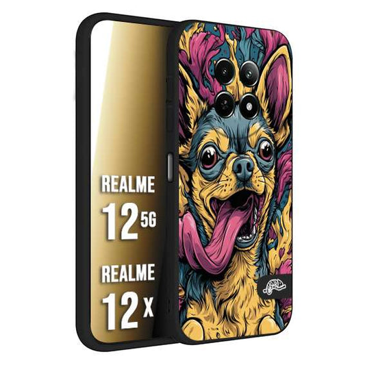 CUSTOMIZZA - Custodia cover nera morbida in tpu compatibile per Realme 12 5G - 12X Chihuahua illustrazione cane pop art cane street art cartone animato