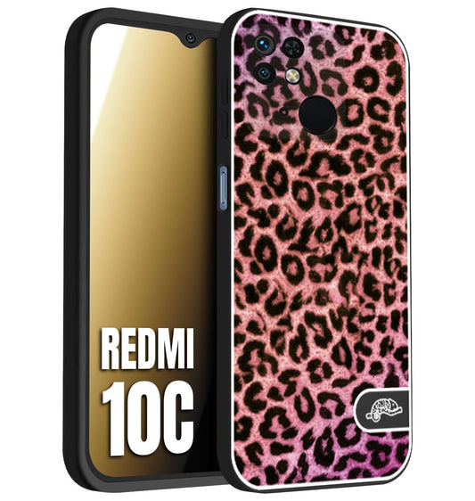CUSTOMIZZA - Custodia cover nera morbida in tpu compatibile per Xiaomi Redmi 10C leopardato maculato donna rosa leopard