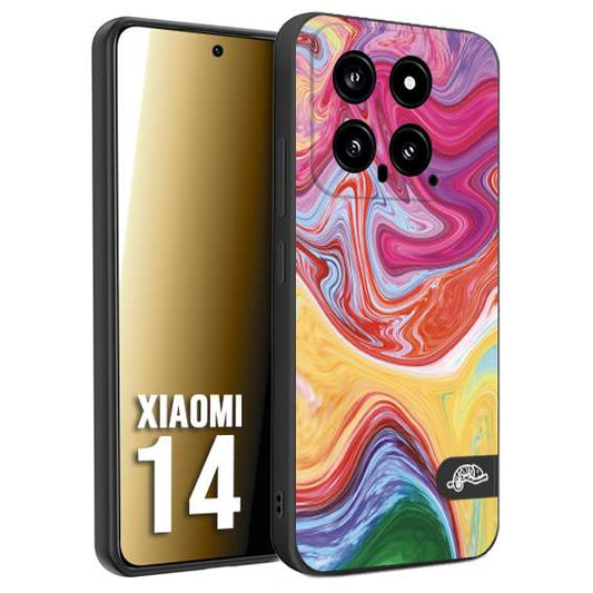 CUSTOMIZZA - Custodia cover nera morbida in tpu compatibile per Xiaomi 14 colorata fantasia vortice marmo onde verde fucsia gialla