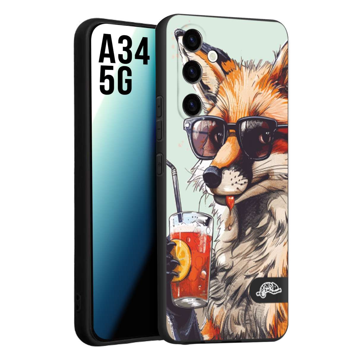 CUSTOMIZZA - Custodia cover nera morbida in tpu compatibile per Samsung A34 5G estate disegnata cocktails animali simpatici fox volpe negroni