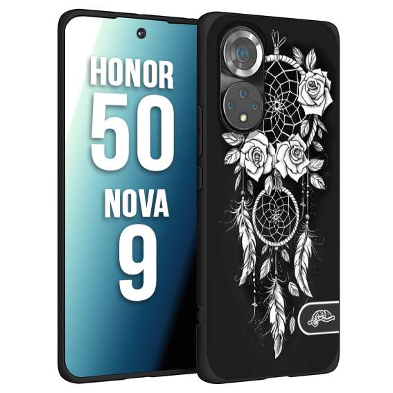 CUSTOMIZZA - Custodia cover nera morbida in tpu compatibile per Huawei Nova 9 - Honor 50 acchiappasogni dreamcatcher black and white bianco a rilievo disegnato tattoo tatuaggio