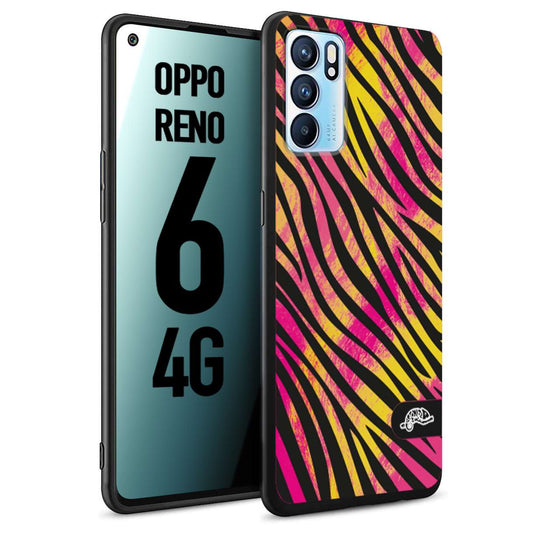 CUSTOMIZZA - Custodia cover nera morbida in tpu compatibile per Oppo Reno 6 4G zebrata maculata a rilievo soft touch donna fucsia gialla