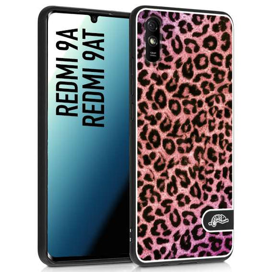 CUSTOMIZZA - Custodia cover nera morbida in tpu compatibile per Xiaomi Redmi 9A - 9AT leopardato maculato donna rosa leopard