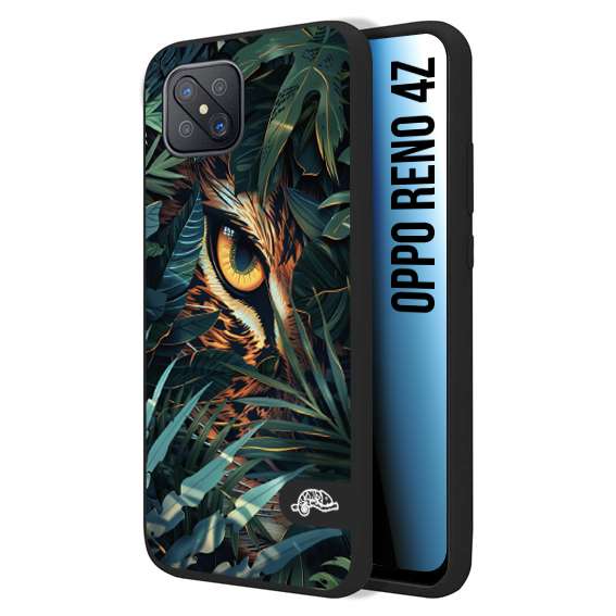CUSTOMIZZA - Custodia cover nera morbida in tpu compatibile per Oppo Reno 4Z animali color giungla tropicale occhio di giaguaro felino disegnato