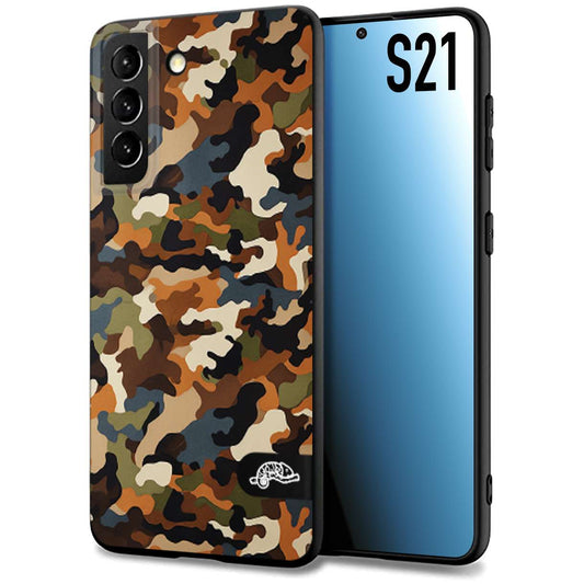 CUSTOMIZZA - Custodia cover nera morbida in tpu compatibile per Samsung S21 camouflage mimetico militare moderno blu marrone beige