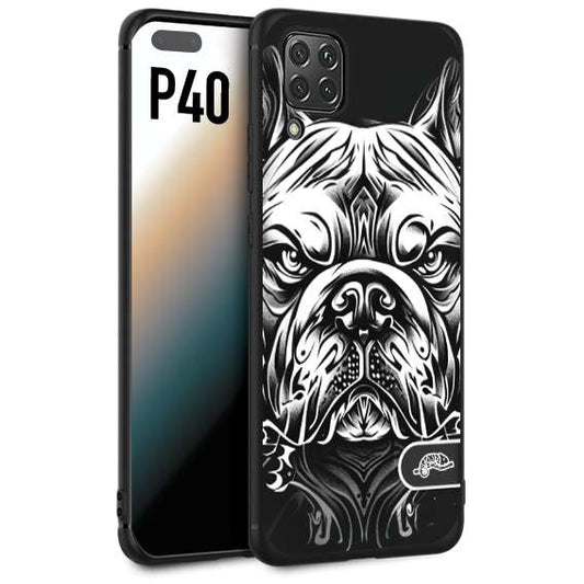 CUSTOMIZZA - Custodia cover nera morbida in tpu compatibile per Huawei P40 bulldog bianco a rilievo disegnato tattoo tatuaggio