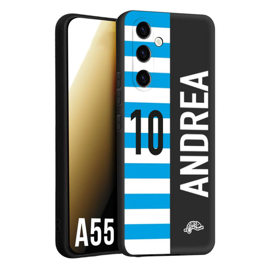 CUSTOMIZZA - Custodia cover nera morbida in tpu compatibile per Samsung A55 5G personalizzata calcio football nome e numero calciatori biancazzurri