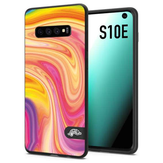 CUSTOMIZZA - Custodia cover nera morbida in tpu compatibile per Samsung S10E colorata fantasia vortice marmo onde rosa fucsia gialla