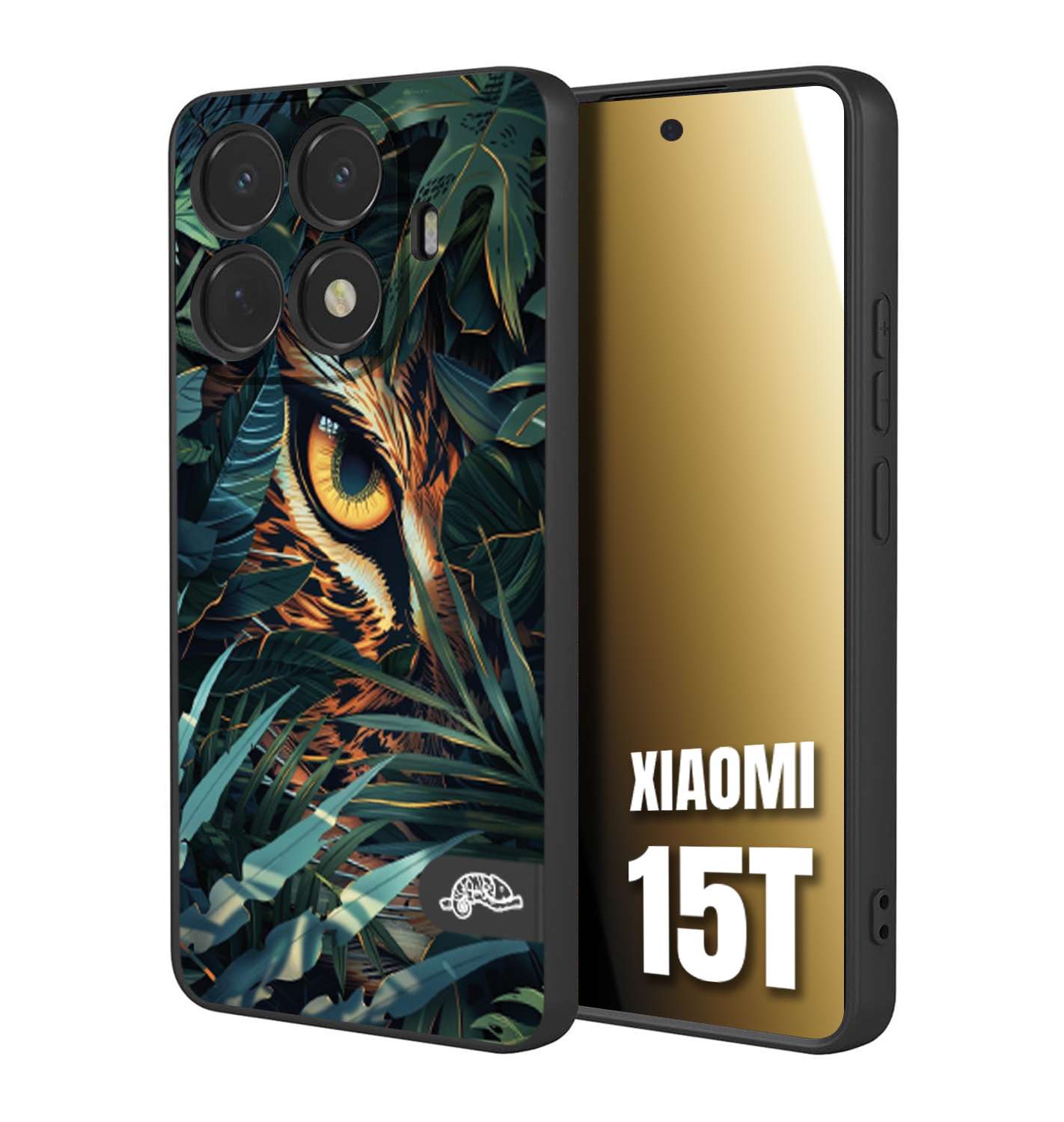 CUSTOMIZZA - Custodia cover nera morbida in tpu compatibile per Xiaomi 15T animali color giungla tropicale occhio di giaguaro felino disegnato