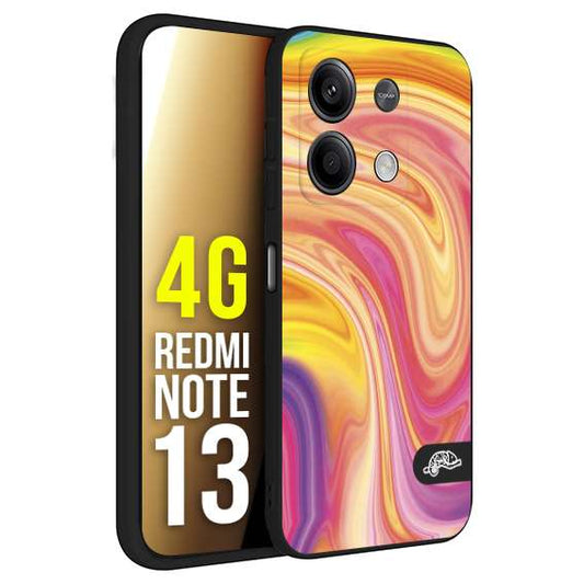 CUSTOMIZZA - Custodia cover nera morbida in tpu compatibile per Xiaomi Redmi Note 13 4G colorata fantasia vortice marmo onde rosa fucsia gialla