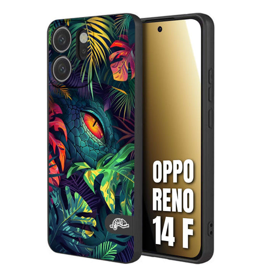 CUSTOMIZZA - Custodia cover nera morbida in tpu compatibile per Oppo Reno 14 F animali color giungla tropicale occhio di coccodrillo alligatore disegnato