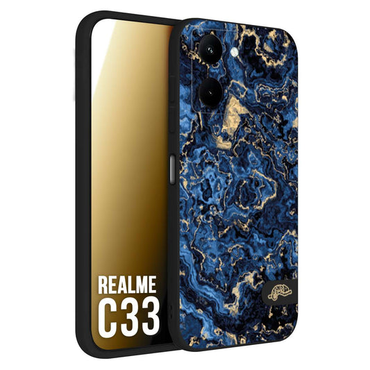 CUSTOMIZZA - Custodia cover nera morbida in tpu compatibile per Oppo Realme C33 effetto marmo marble blu venature dorato psichedelico